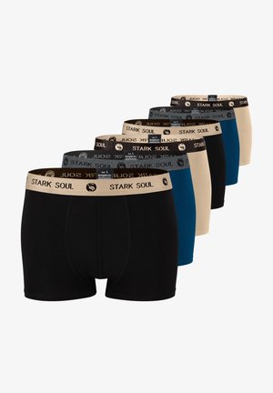 Set di sei boxer da uomo in vari colori: nero, grigio, blu e beige. Realizzati in tessuto morbido con cinturini elastici che presentano il logo del marchio.