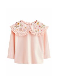 Vybráno, coral pink flower embroidery