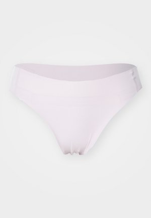 Šviesiai rožiniai bikini apatiniai, pagaminti iš minkštos, elastingos medžiagos. Su žemo liemens dizainu, lygiu juosmeniu ir minimalia aprėptimi.