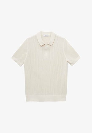 Beige polo shirt met korte mouwen, gemaakt van een gestructureerde breiselstof. Voorzien van een klassieke kraag en een drieknoopsluiting. Eenvoudig en minimalistisch design.