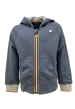 Felpa grigia con zip, con interno grigio, caratterizzata da una zip multicolore, polsini a costine e un piccolo logo sul petto.