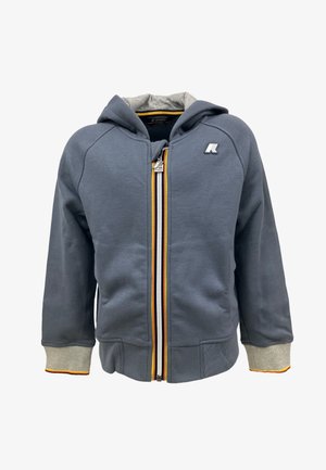 Felpa grigia con zip, con interno grigio, caratterizzata da una zip multicolore, polsini a costine e un piccolo logo sul petto.