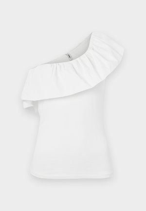 Haut blanc à une épaule avec un col froncé. Fabriqué en tissu léger, il présente une silhouette ajustée et un design d'épaule sans couture.