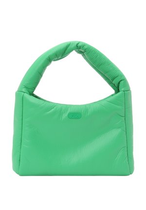 Sac à main matelassé vert avec une poignée courte et épaisse, et un logo FILA discret centré sur le devant, sur fond blanc.