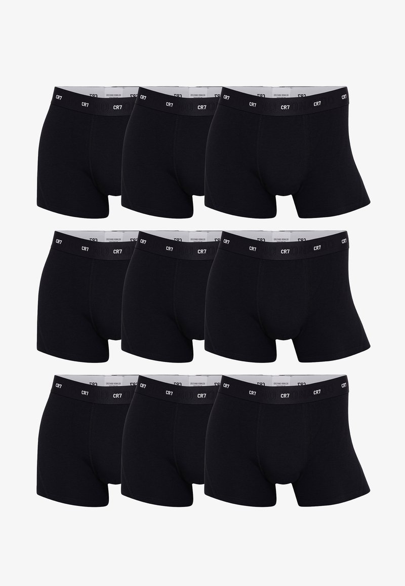 Sorte bomulds boxer briefs vist i et gitter, med en elastisk talje med "CR7" branding. Glat tekstur, tætsiddende form.