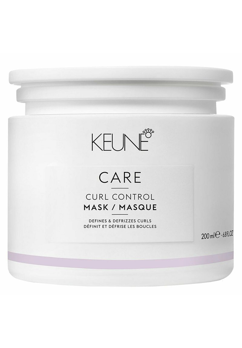 Bocal cylindrique blanc avec une surface texturée, une bande d'accent violet et un couvercle à vis. L'étiquette présente du texte noir et le nom du produit. 200 ml.