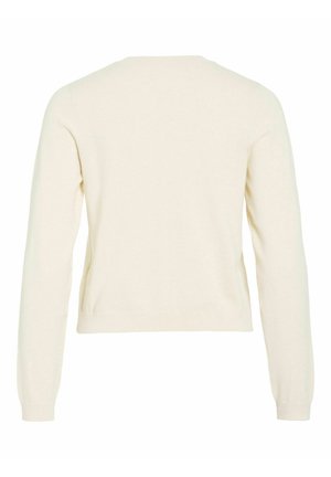 Pull à manches longues de couleur crème unie avec un col rond, présenté de dos sur un fond blanc.