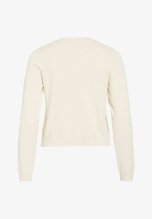 Pull à manches longues de couleur crème unie avec un col rond, présenté de dos sur un fond blanc.