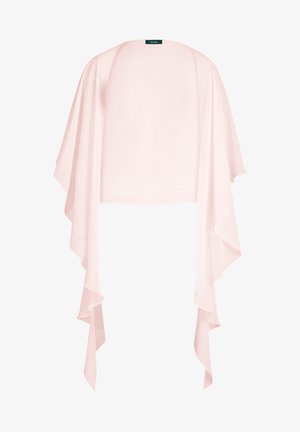 Lyserød, let skærf top med lange, asymmetrisk fald. Lavet af et blødt stof med rund halsudskæring og minimalistisk design.