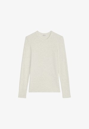 Jasnoszary, długi rękaw t-shirt wykonany z miękkiej mieszanki bawełny, z okrągłym dekoltem i klasycznym krojem. Gładka tekstura z minimalnym nadrukiem.