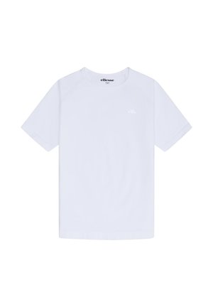 Prosty biały t-shirt z krótkim rękawem i okrągłym dekoltem, z małym, subtelnym logo na lewej piersi oraz firmową metką wewnątrz kołnierzyka.