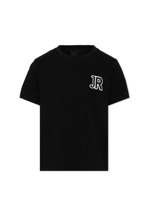 Zwart T-shirt met korte mouwen, ronde hals en wit "JR" logo op de bovenste linkerborst.