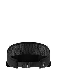Black adjustable waistband with a mesh interior for breathability, featuring a secure buckle closure and soft straps for comfort.