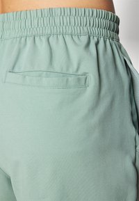 Pantalones cortos deportivos de color verde claro con una cintura elástica y un bolsillo trasero, hechos de una tela suave con un acabado mate.