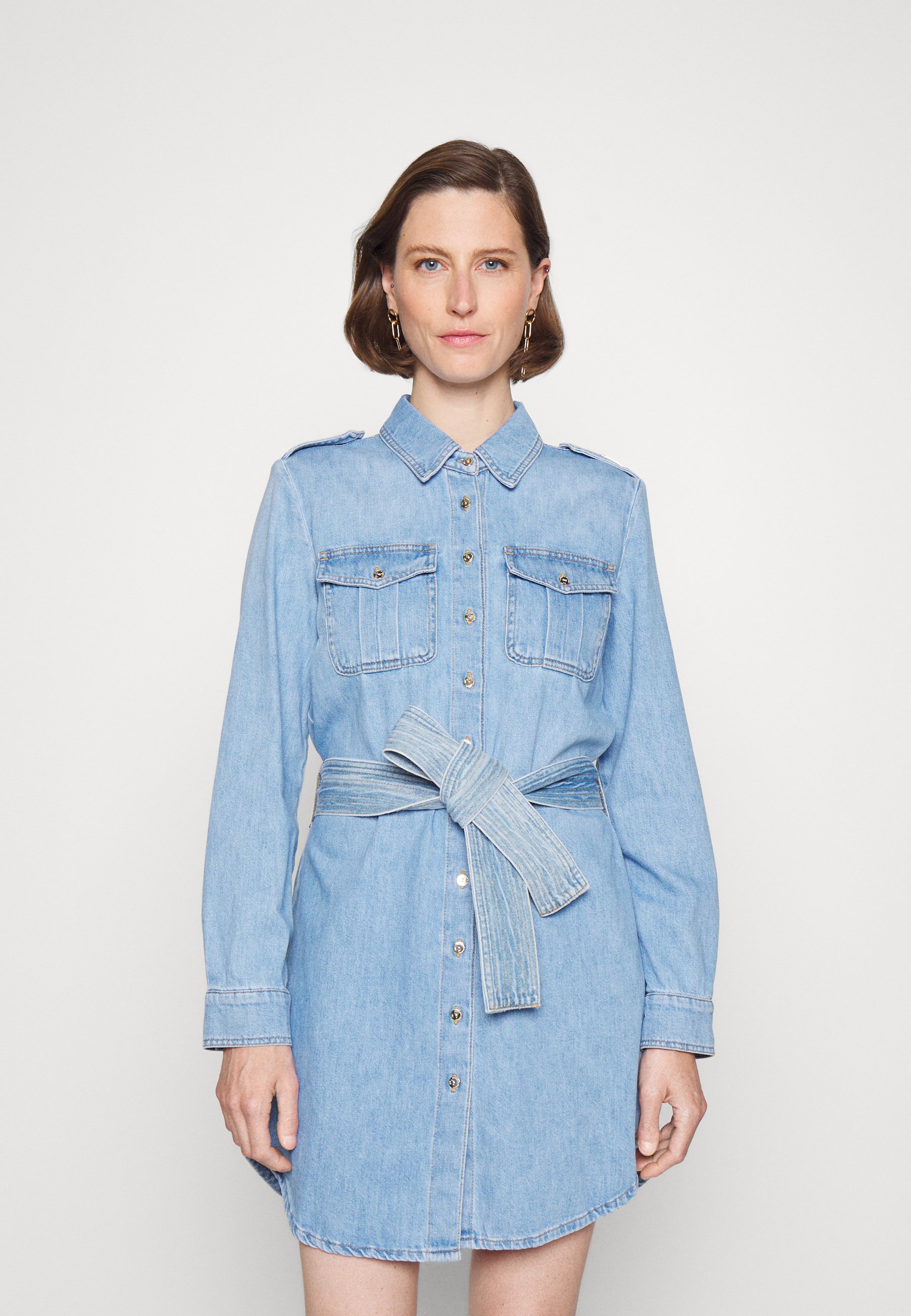 Elisabetta Franchi WOMEN'S DRESS WITH BELT - Vestito di jeans - light  blue/celeste - Zalando.it