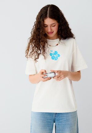Bershka OVERSIZE H2O PRINT T-SHIRT - T-Shirt print - white
