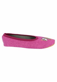 Rosa Ballerinas mit glatter Textur und einem gestickten Einhorn-Motiv auf der Spitze. Slipper-Stil mit elastischem Einstieg für einen guten Sitz.