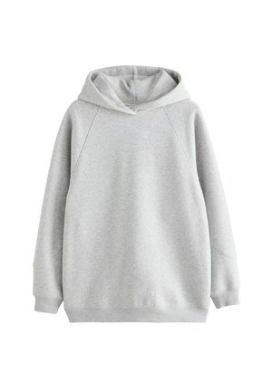 Felpa grigia chiara con cappuccio, realizzata in tessuto morbido. Presenta maniche raglan, una vestibilità comoda e polsini e orlo a coste.