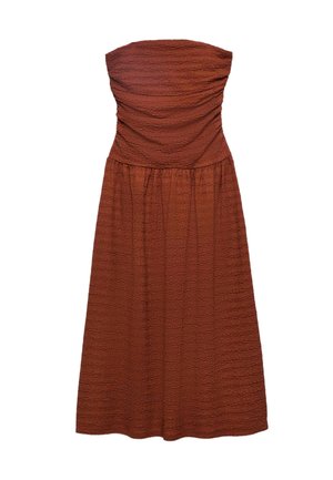 Marks & Spencer, TEXTURED BANDEAU MIDI WAISTED DRESS - Hverdagskjole - brown