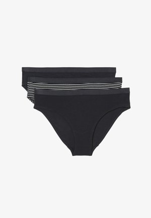 Cotton panties set featuring three pairs: two solid dark navy and one with horizontal white stripes. Elastic waistbands are included.