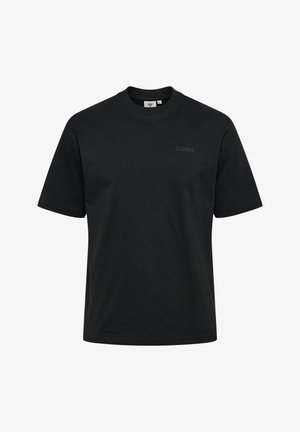 Zwart T-shirt met korte mouwen en ronde hals, met subtiel "hummel"-logo geborduurd op de linkerborst.
