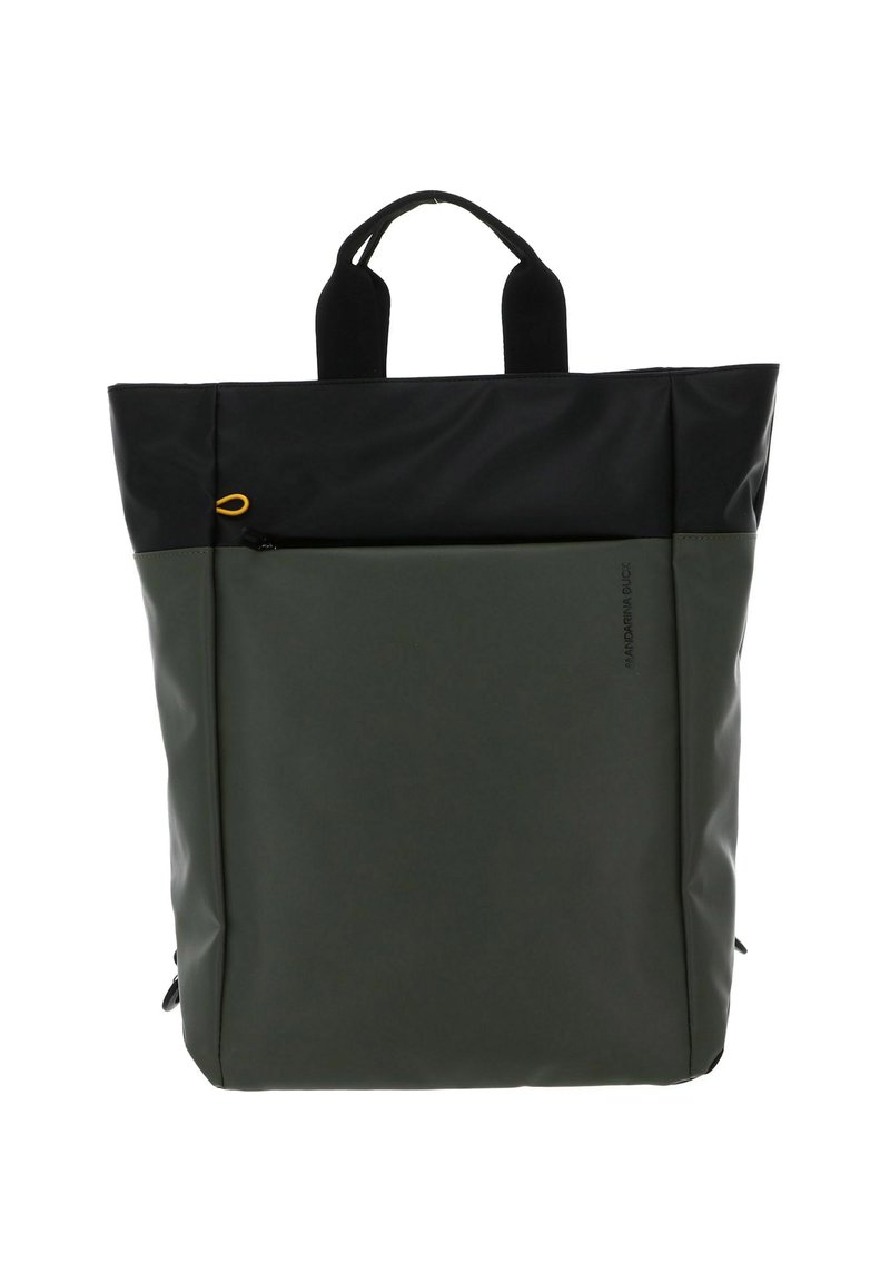 Borsa a spalla impermeabile verde e nera con doppio manico, tasca frontale con zip e design elegante e minimale. Adatta per l'uso quotidiano.