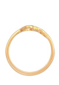 Goldring mit einer glatten, polierten Oberfläche. Verfügt über ein elegantes, abgerundetes Design und eine subtile Vertiefung entlang des Rings für zusätzliche Details.
