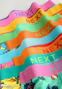 Boxers colorés avec des ceintures élastiques contrastantes. Présente divers motifs et personnages, avec le logo "NEXT" affiché en évidence.