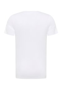 T-shirt blanc uni à manches courtes montré de dos avec un col rond et sans logos ou motifs visibles.