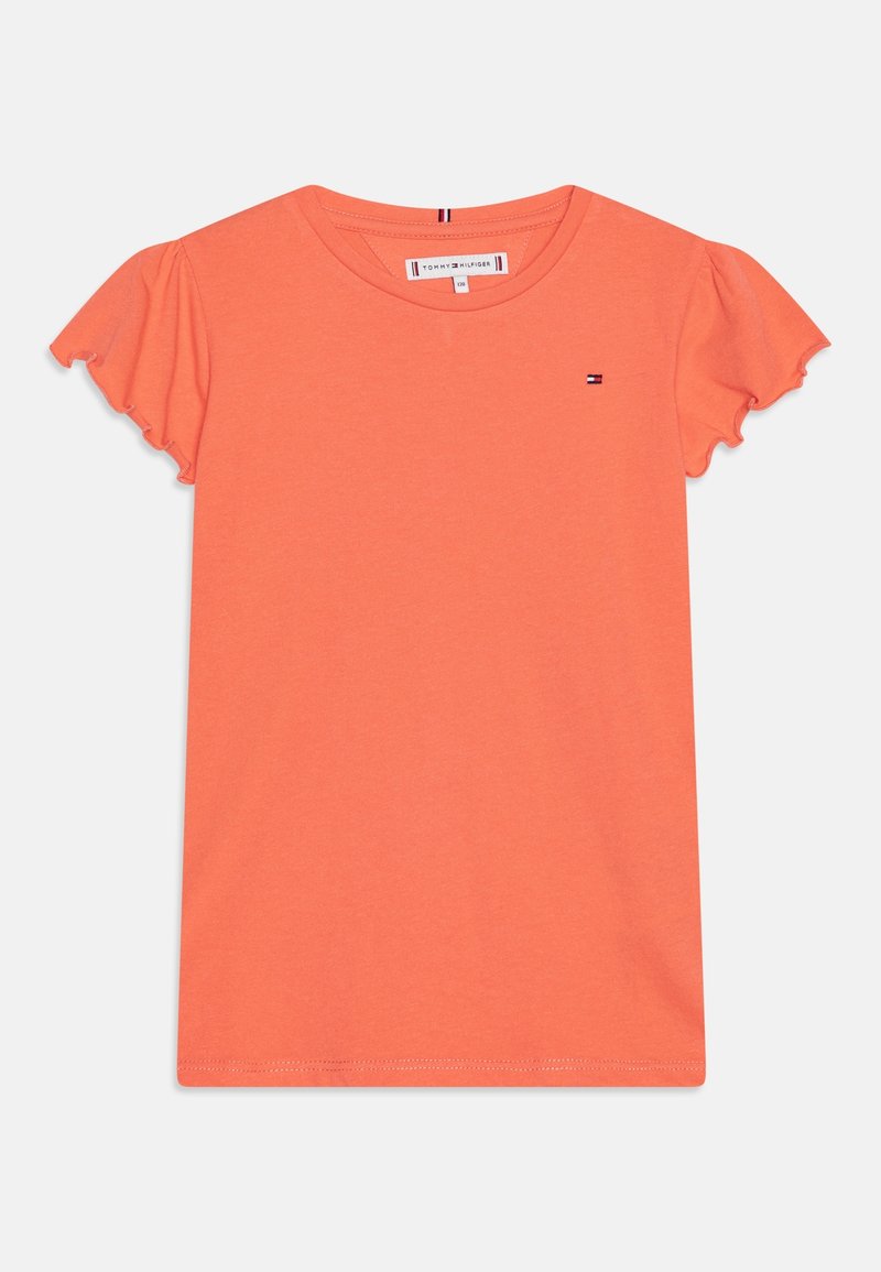 Orange kortærmet t-shirt lavet af blødt bomuld med flæseærmer og et lille logo detalje på brystet.