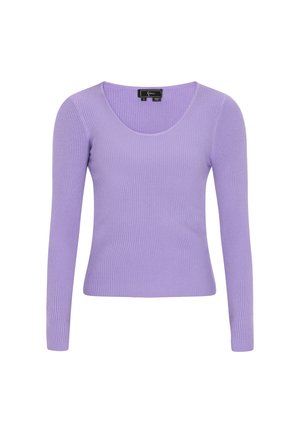 Maglietta a maniche lunghe ribbed color lilla con scollatura a barca. Presenta una silhouette aderente e una trama morbida. Realizzata in materiale elasticizzato.