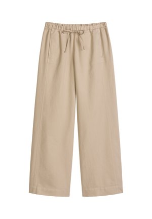 Beige broek met wijde pijpen, elastische tailleband en trekkoord, met zijzakken en een ontspannen pasvorm.
