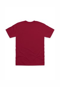 Rød bomulds t-shirt med korte ærmer og rund halsudskæring, med en glat tekstur og uden synlige mønstre eller designs.