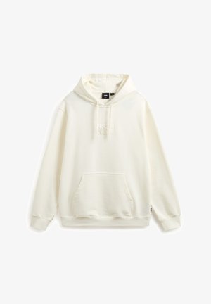 Mikina s kapucí v odstínu off-white z bavlněné směsi, s přední klokaní kapsou, nastavitelnou kapucí na šňůrku a malým vyšitým logem na hrudi.