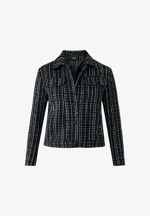 Sort og hvid ternet jakke med krave, knaplukning foran og to brystlommer. Strukturstof med en struktureret pasform og lange ærmer.