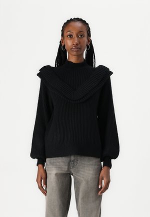 VILA VIBOOBA FRILL - Strikkegenser - black