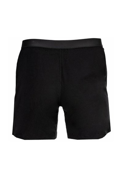 Svarta shorts med elastisk midja, tillverkade av ett mjukt material, med en enkel design utan synliga mönster eller detaljer.