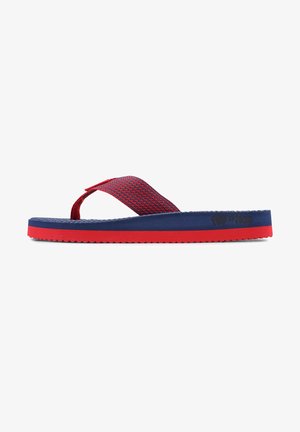 Flip-flop in red and blue, featuring a textured upper strap, soft footbed, and a thick rubber sole with serrated edges for grip.