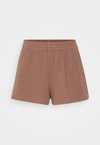 Shorts en coton de couleur rose poussiéreux, avec une taille élastique, une coupe décontractée et un motif texturé subtil sur l'ensemble du tissu.