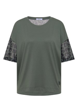 Cecil, T-SHIRT MIT MESH-DETAILS IM LEO-LOOK - T-shirt imprimé - dried olive green