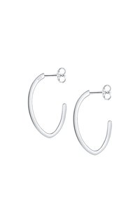 Ohrringe aus Sterlingsilber, offenes Design, runde Form, polierte Oberfläche, mit einem sicheren Verschluss und einem kleinen rückseitigen Verschluss.
