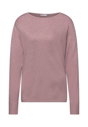 Jasnoróżowy sweter z długim rękawem i okrągłym dekoltem. Wykonany z miękkiej, strukturalnej tkaniny. Posiada prążkowane mankiety i prosty dół.