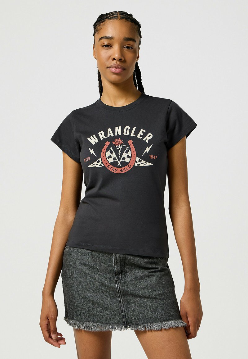 Wrangler SHRUNKEN BAND - Printtipaita - faded black black
