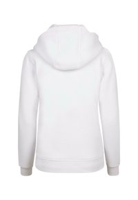Vit hoodie i mjukt material, med snörning i huvan, ribbade ärmslut och rak nederkant. Inga synliga logotyper eller mönster.