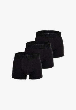 Schwarze Baumwoll-Boxershorts mit einem logoed Bund, die eine enge Passform, eine mittellange Länge und ein Design mit Frontöffnung aufweisen. Set bestehend aus drei Stück.