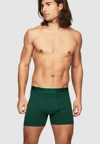 Gröna boxershorts med en slät textur och elastiskt midjeband som har en diskret logotyp. Passformen är åtsittande och skräddarsydd för kroppen.