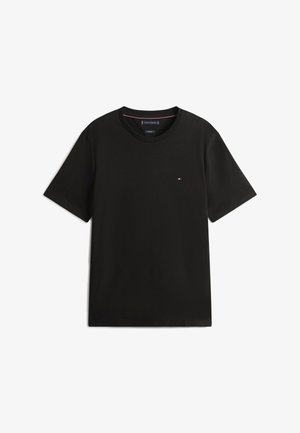 Black short-sleeve T-shirt in cotton, featuring a crew neck and a small embroidered logo on the chest in red, white, and blue.