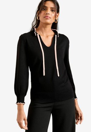 REGULAR FIT - SCALLOP TIE NECK  - Jumper - black