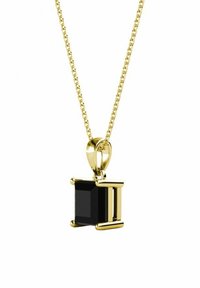 Collana d'oro con un pendente rettangolare nero con finitura lucida, fissato in una montatura a quattro griffe. Catena a maglia fine.