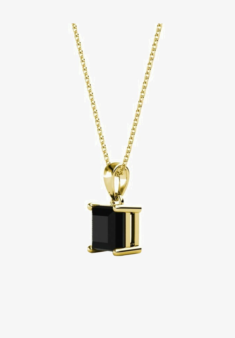 Collier en or avec un pendentif rectangulaire noir au fini poli, maintenu dans un sertissage à quatre griffes. Chaîne à maillons fins.